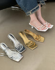 Lace up open kitten heels