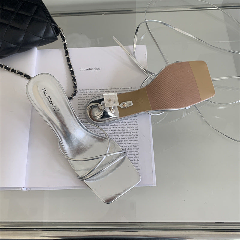 Lace up open kitten heels