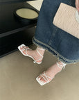 Lace up open kitten heels