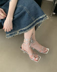 Lace up open kitten heels
