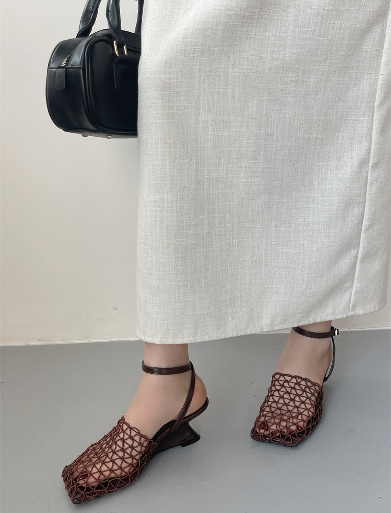 Mesh Toe Wedge Heels