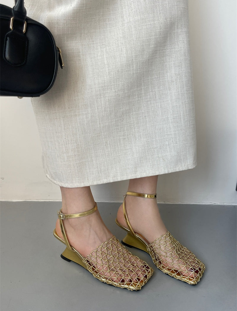 Mesh Toe Wedge Heels
