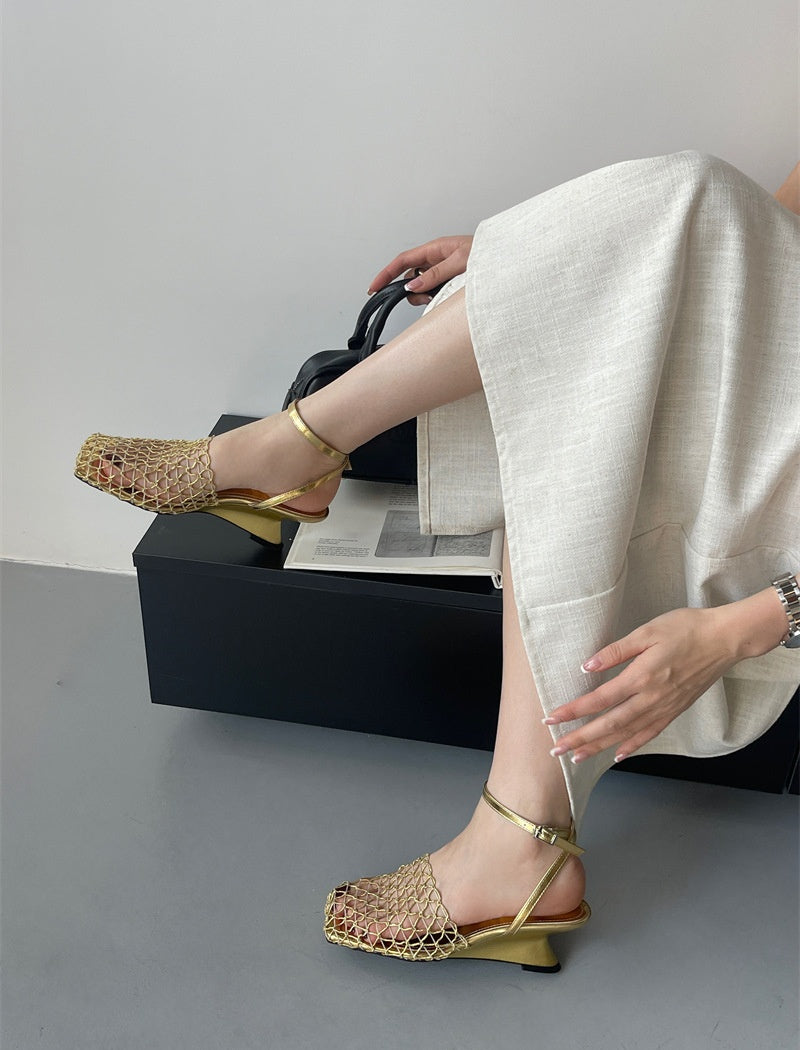 Mesh Toe Wedge Heels