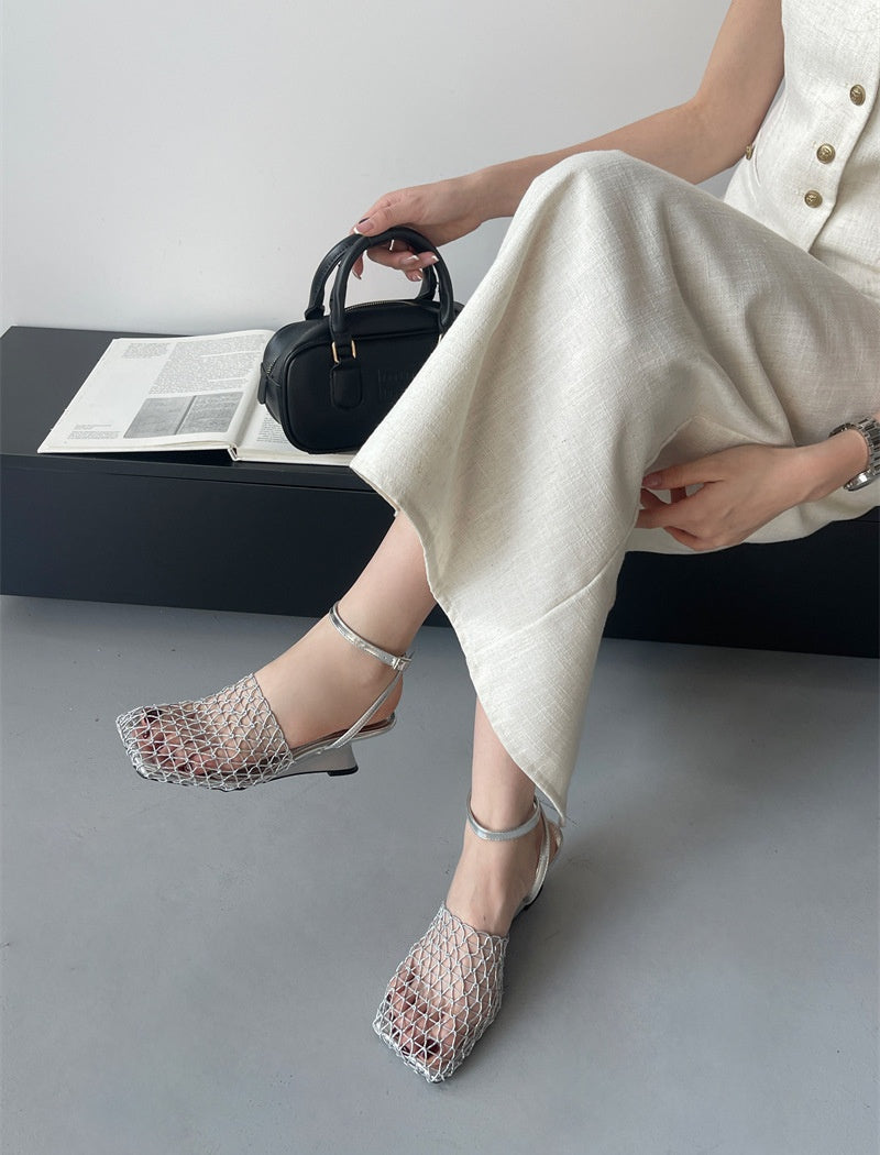 Mesh Toe Wedge Heels