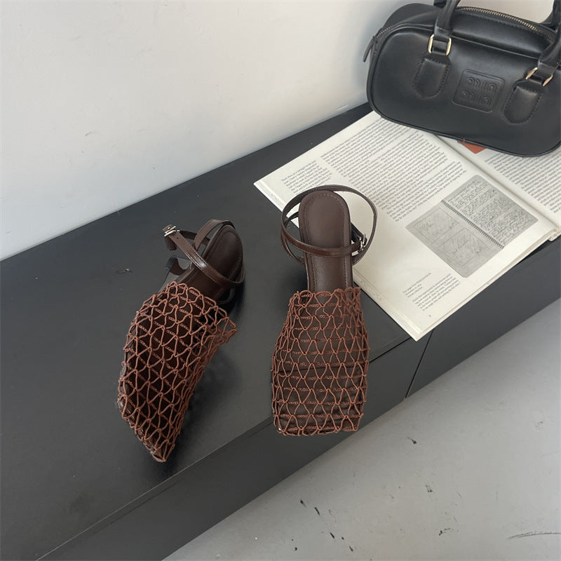 Mesh Toe Wedge Heels