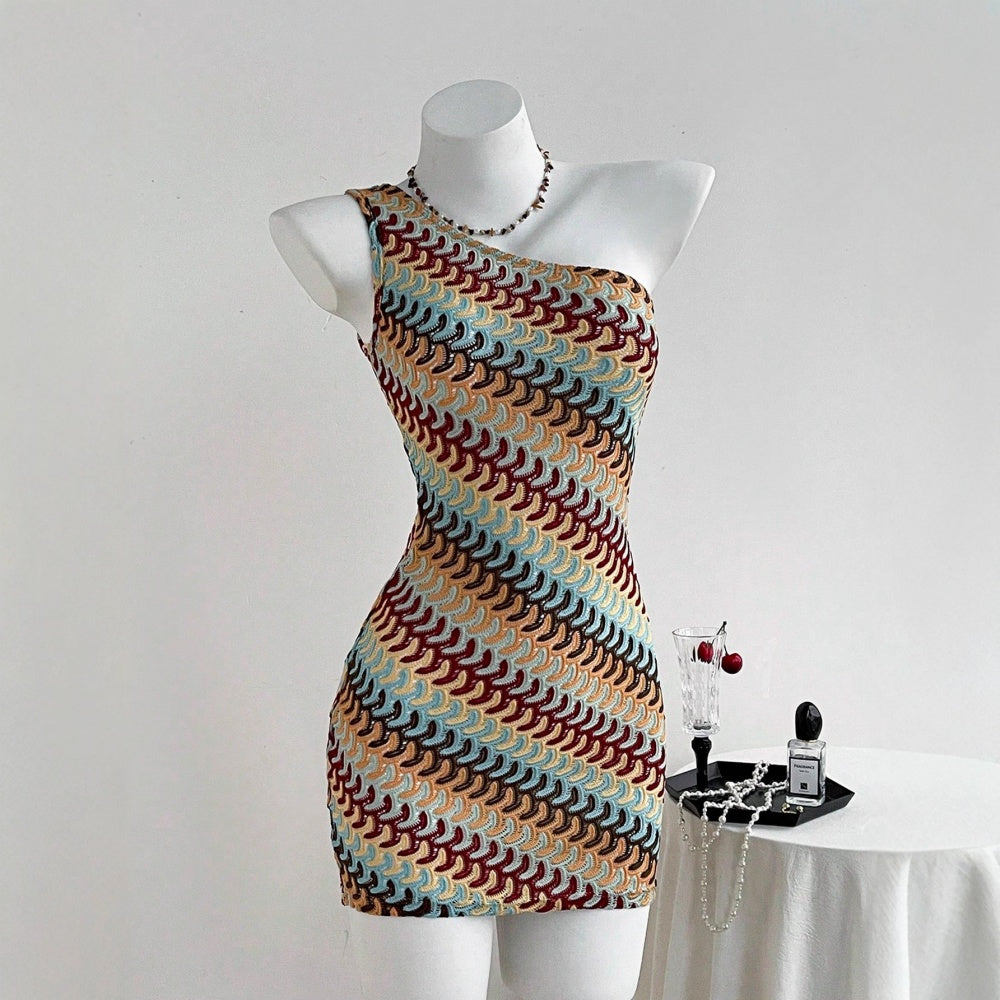 Multicolored patterned mini knit  dress 