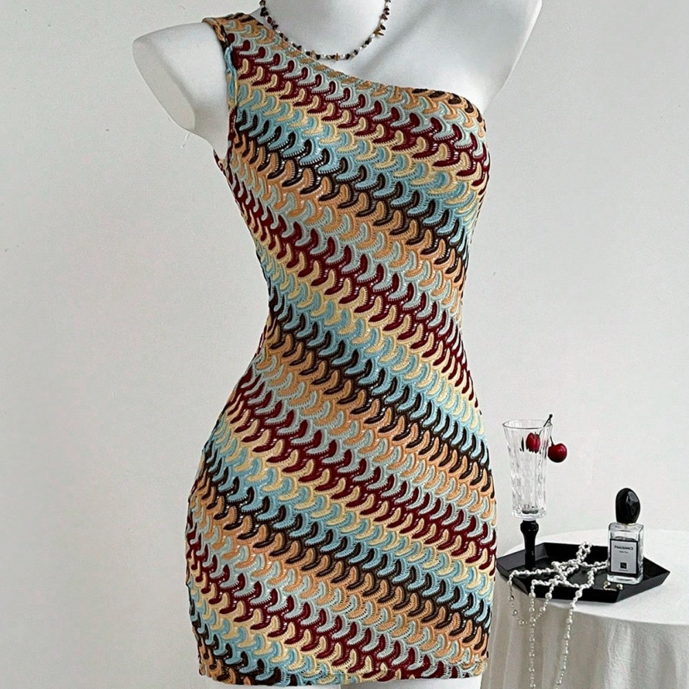 Multicolored patterned mini knit  dress 