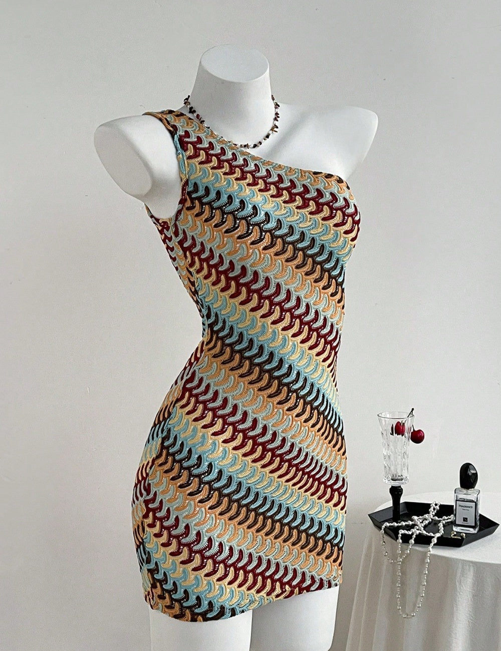 Multicolored patterned mini knit  dress 