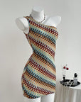 Multicolored patterned mini knit  dress 