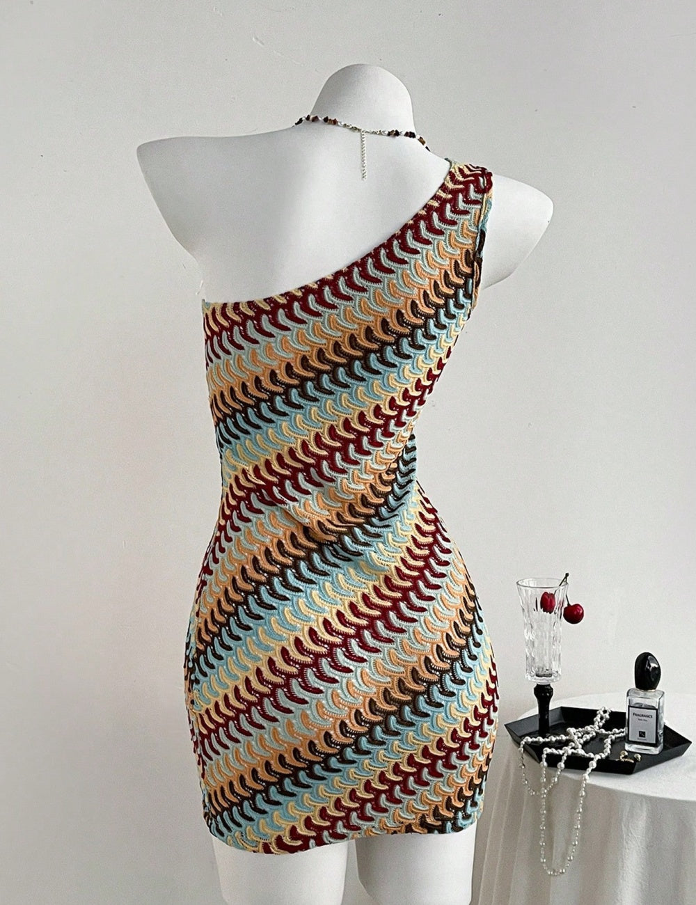 Multicolored patterned mini knit  dress 