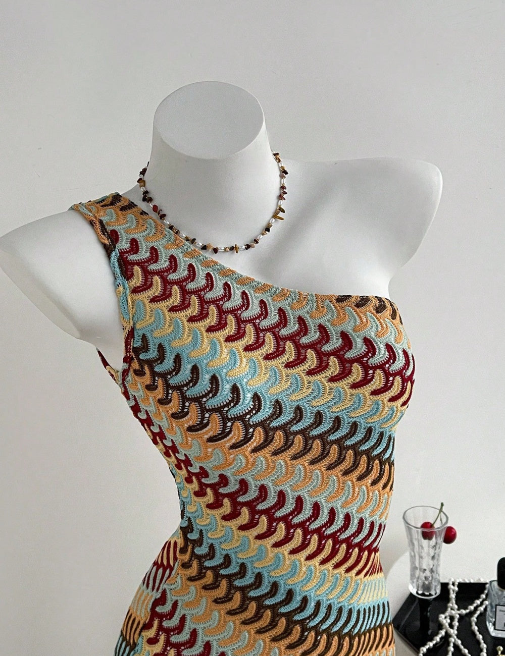 Multicolored patterned mini knit  dress 