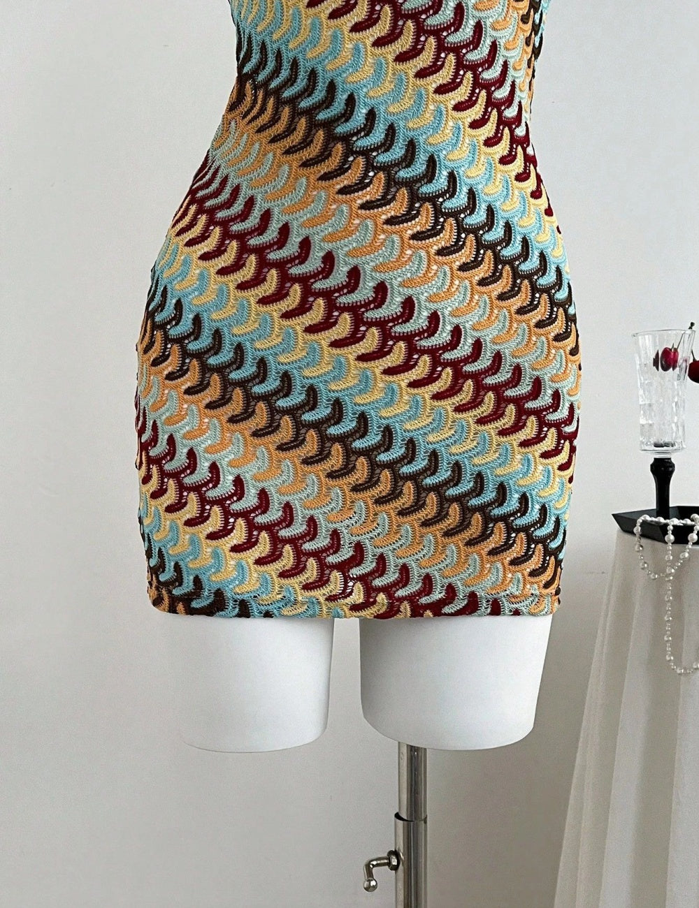 Multicolored patterned mini knit  dress 