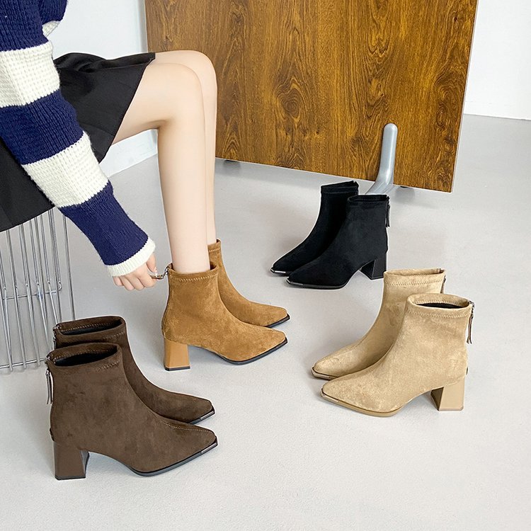 thick ankle suede boots with zipper