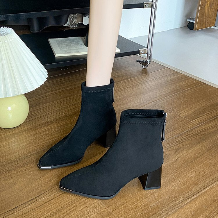thick ankle suede boots with zipper