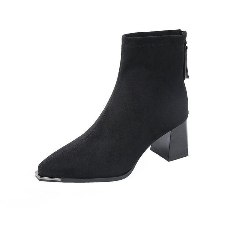 thick ankle suede boots with zipper