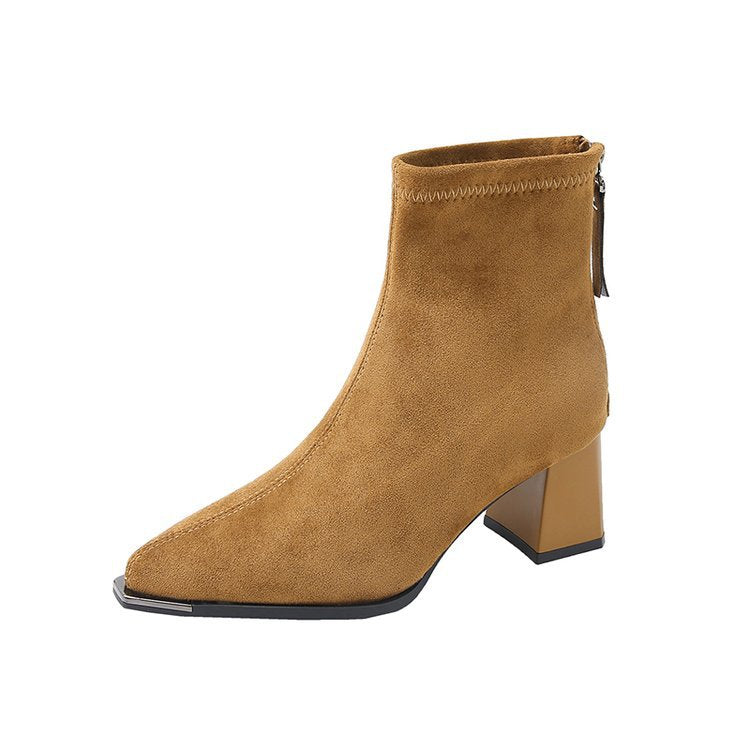 thick ankle suede boots with zipper