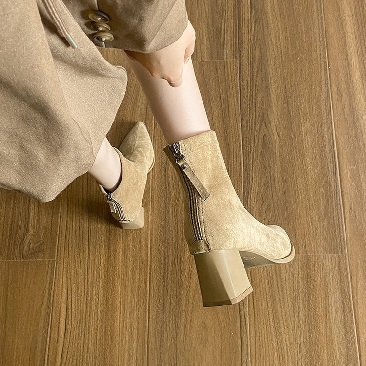 thick ankle suede boots with zipper
