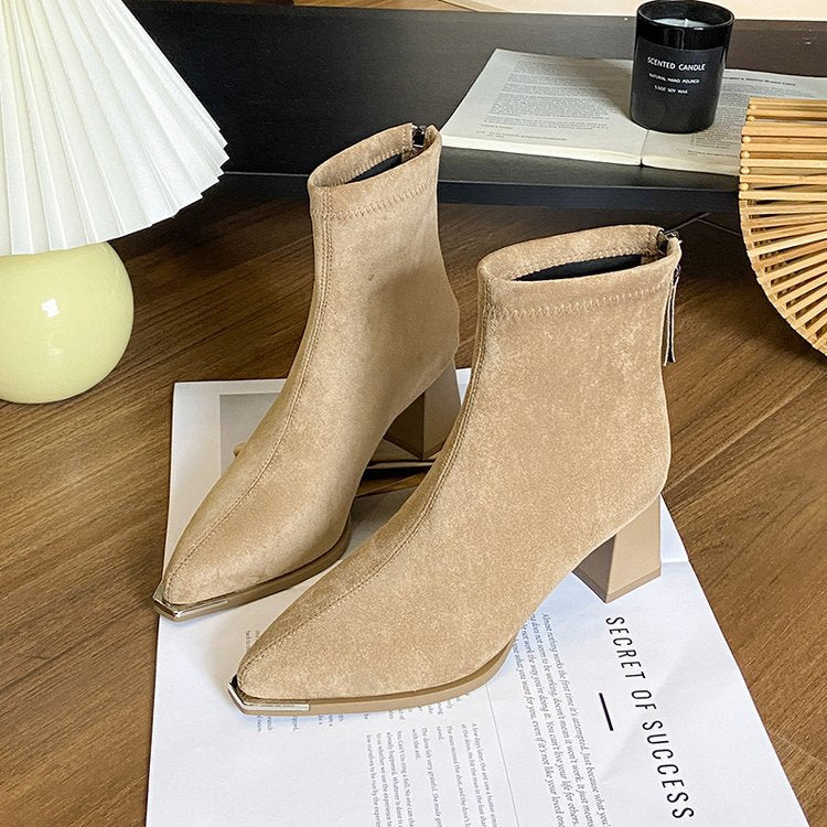 thick ankle suede boots with zipper