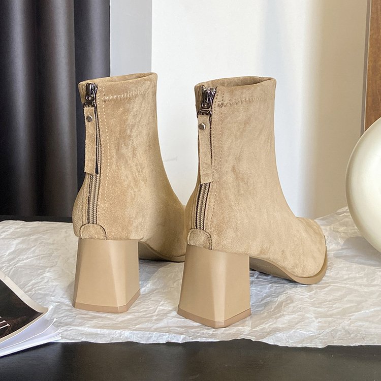 thick ankle suede boots with zipper
