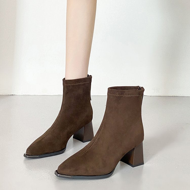 thick ankle suede boots with zipper