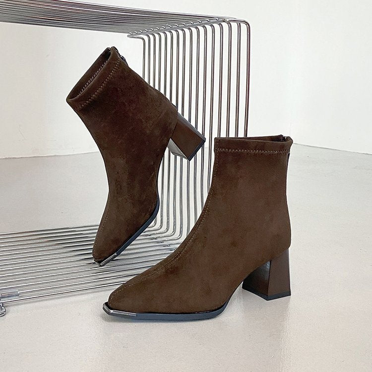 thick ankle suede boots with zipper