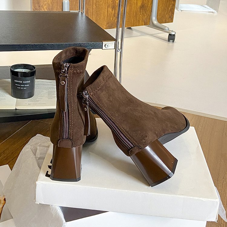 thick ankle suede boots with zipper
