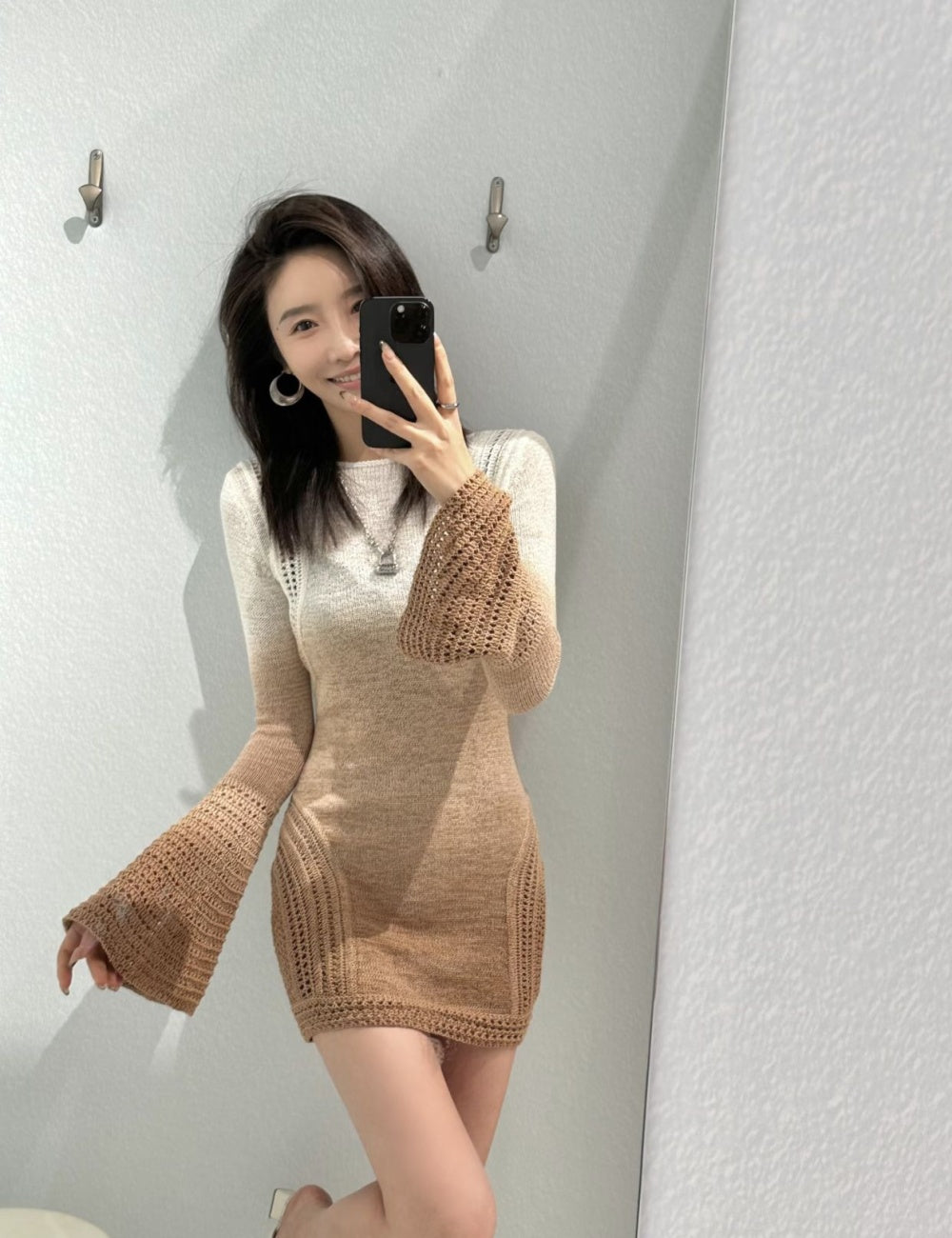 Gradient Brown Knit Mini Dress