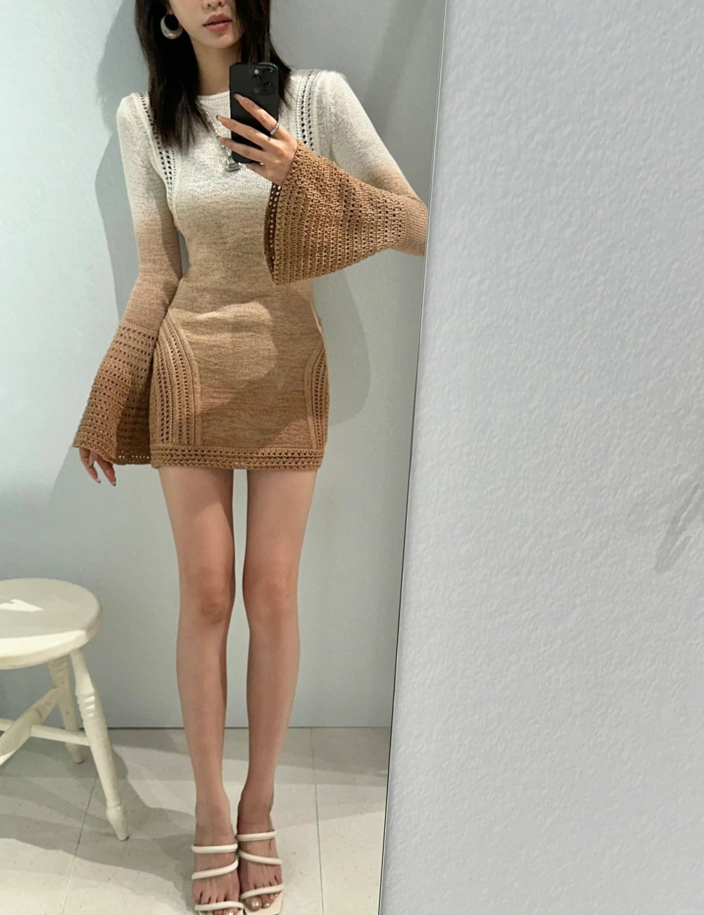 Gradient Brown Knit Mini Dress
