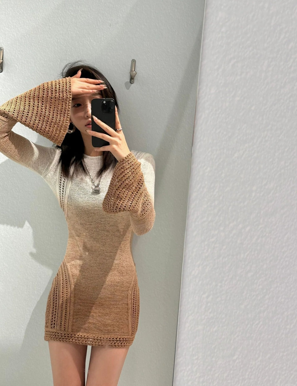 Gradient Brown Knit Mini Dress