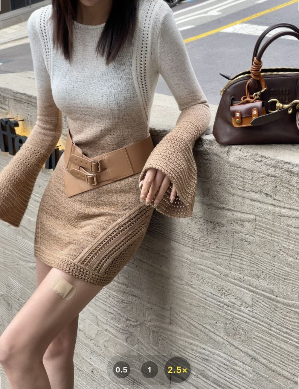 Gradient Brown Knit Mini Dress