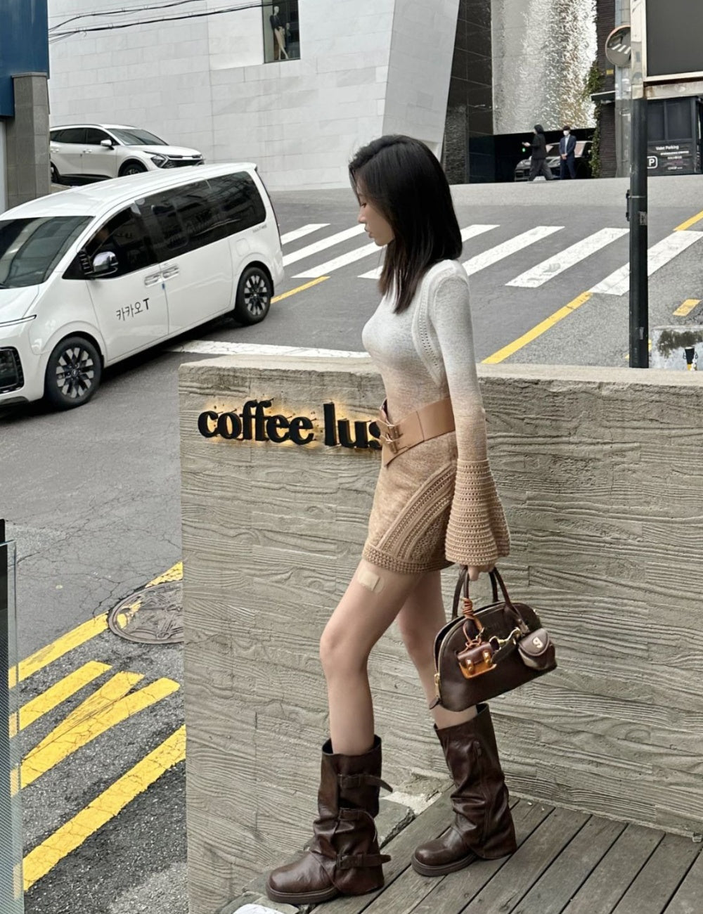 Gradient Brown Knit Mini Dress