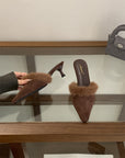 Velvet Furry Kitten Heels Mules