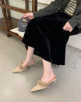 Velvet Furry Kitten Heels Mules