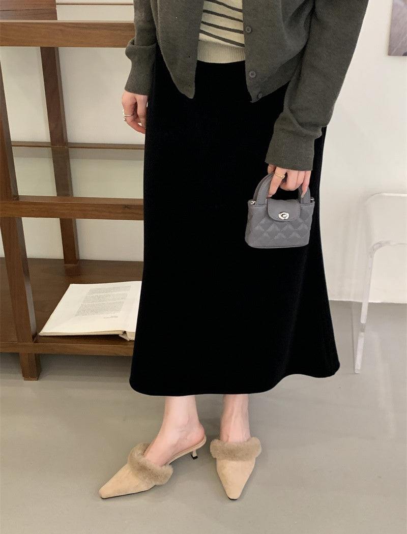 Velvet Furry Kitten Heels Mules