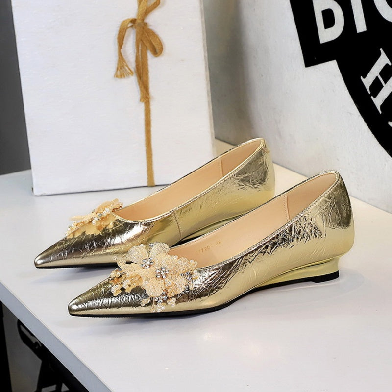 Floral Emelishments Wedge Heels