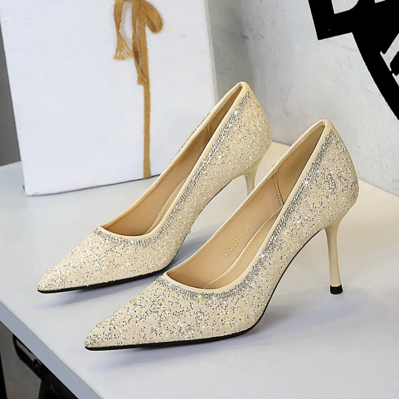 pearl and sequin studded wedding heels