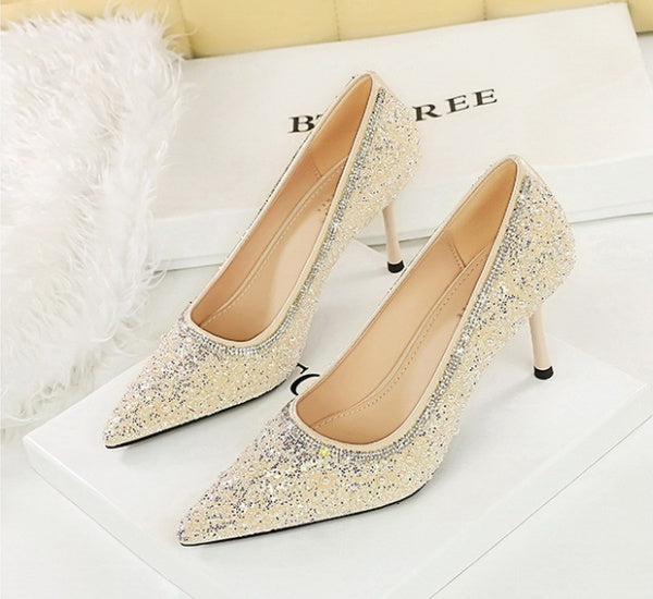 pearl and sequin studded wedding heels