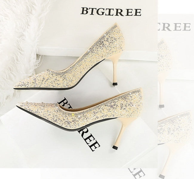 pearl and sequin studded wedding heels
