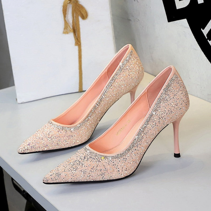 pearl and sequin studded wedding heels
