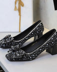 Crystal Studded Bowknot Block Heels