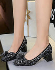 Crystal Studded Bowknot Block Heels