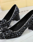 Crystal Studded Bowknot Block Heels