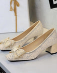Margot Bowknot Pearl Studded Block Heels
