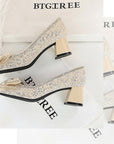 Crystal Studded Bowknot Block Heels