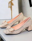 Crystal Studded Bowknot Block Heels