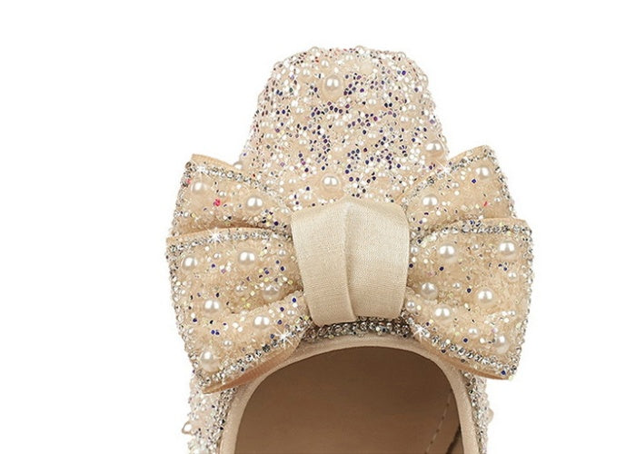 Crystal Studded Bowknot Block Heels