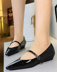 Faux Leather wedge heels sandals with a strap mary jane shoes