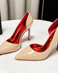 Classic Louboutin Red Bottom Glittery Side Hollow Heels- Superior