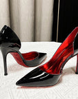 Classic Louboutin Red Bottom Glittery Side Hollow Heels- Superior