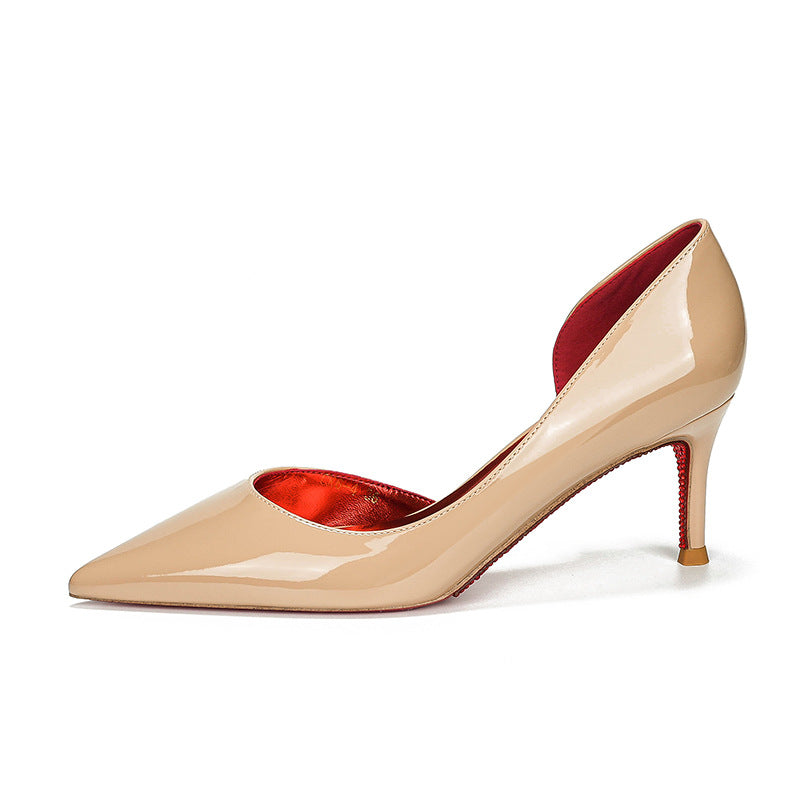 Classic Louboutin Red Bottom Glittery Side Hollow Heels- Superior